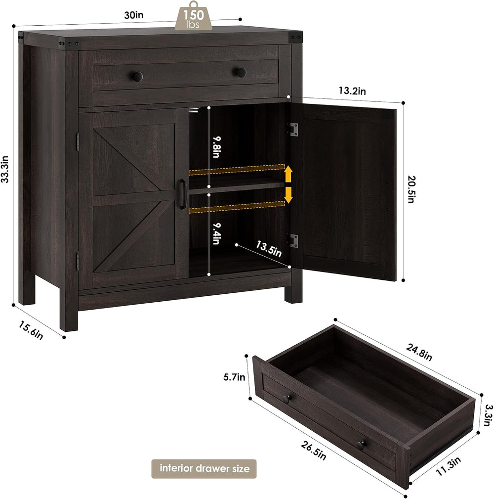 HOSTACK Kitchen Storage Cabinet, Farmhouse Coffee Bar Cabinet, Dark Brown
