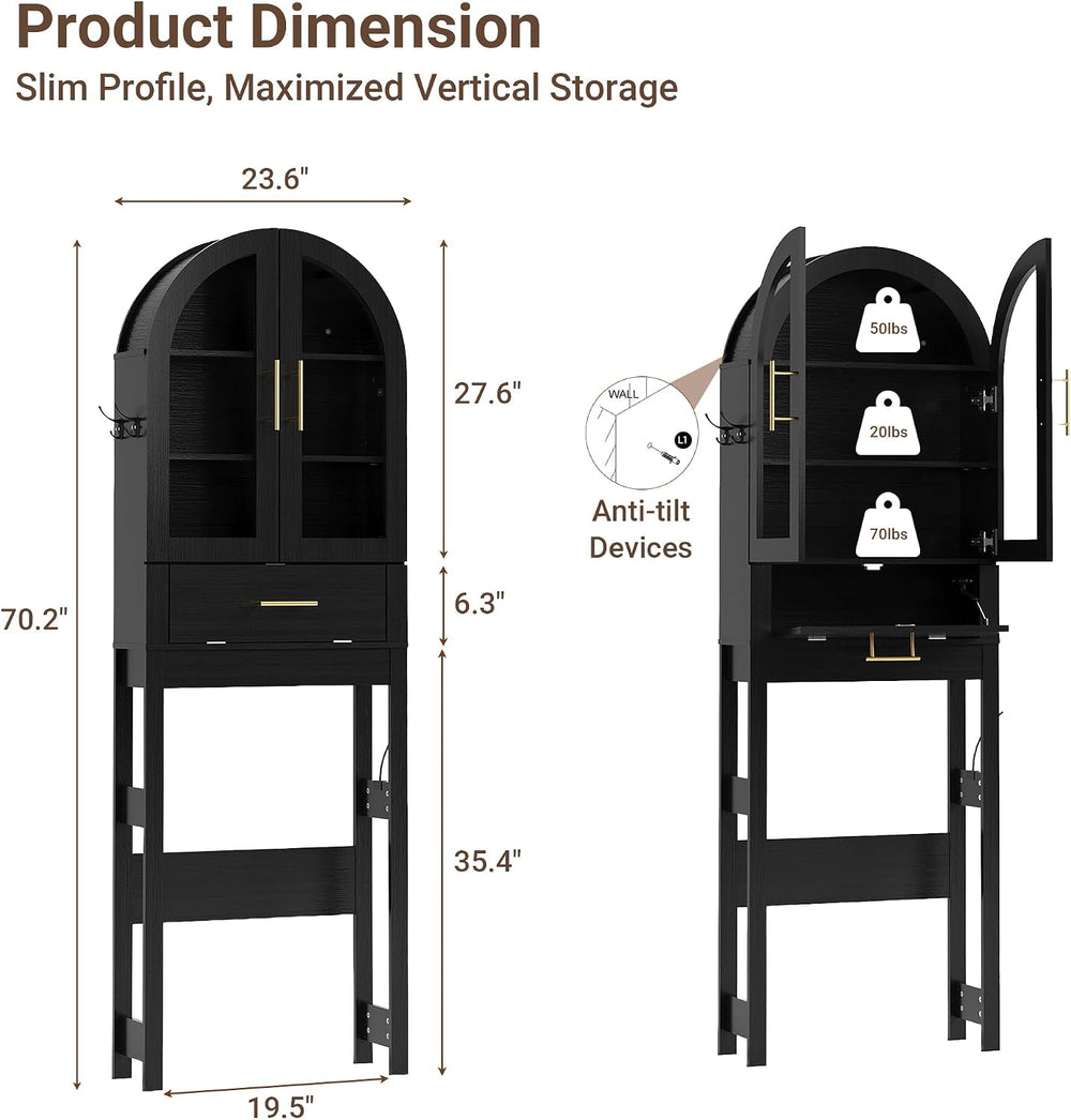 Seang Over The Toilet Storage Cabinet,Arched Toilet Storage Cabinet with Deta...