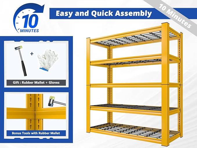 REIBII 72''H Garage Shelving 3010 LBS Storage Shelves Adjustable Meta...