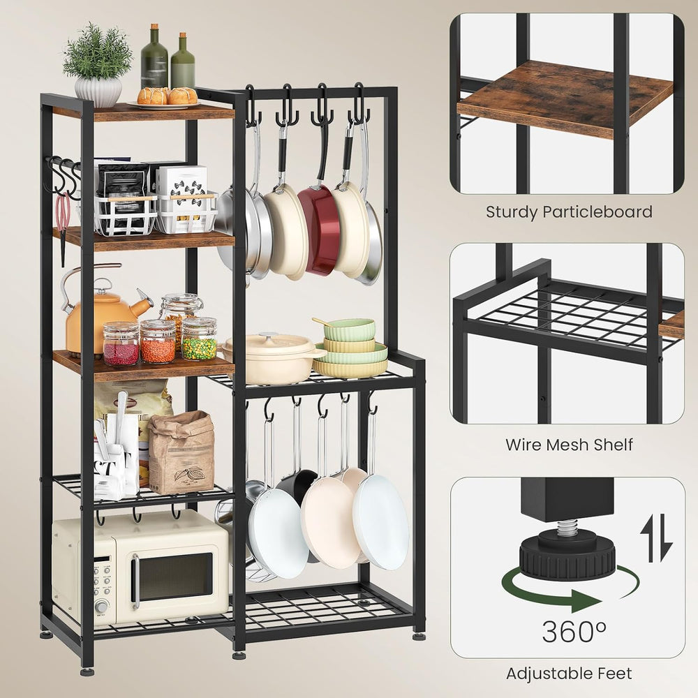5-Tier Pot Rack, Cookware Stand with Hooks, Pans Pots Organizer for Kitchen, ...