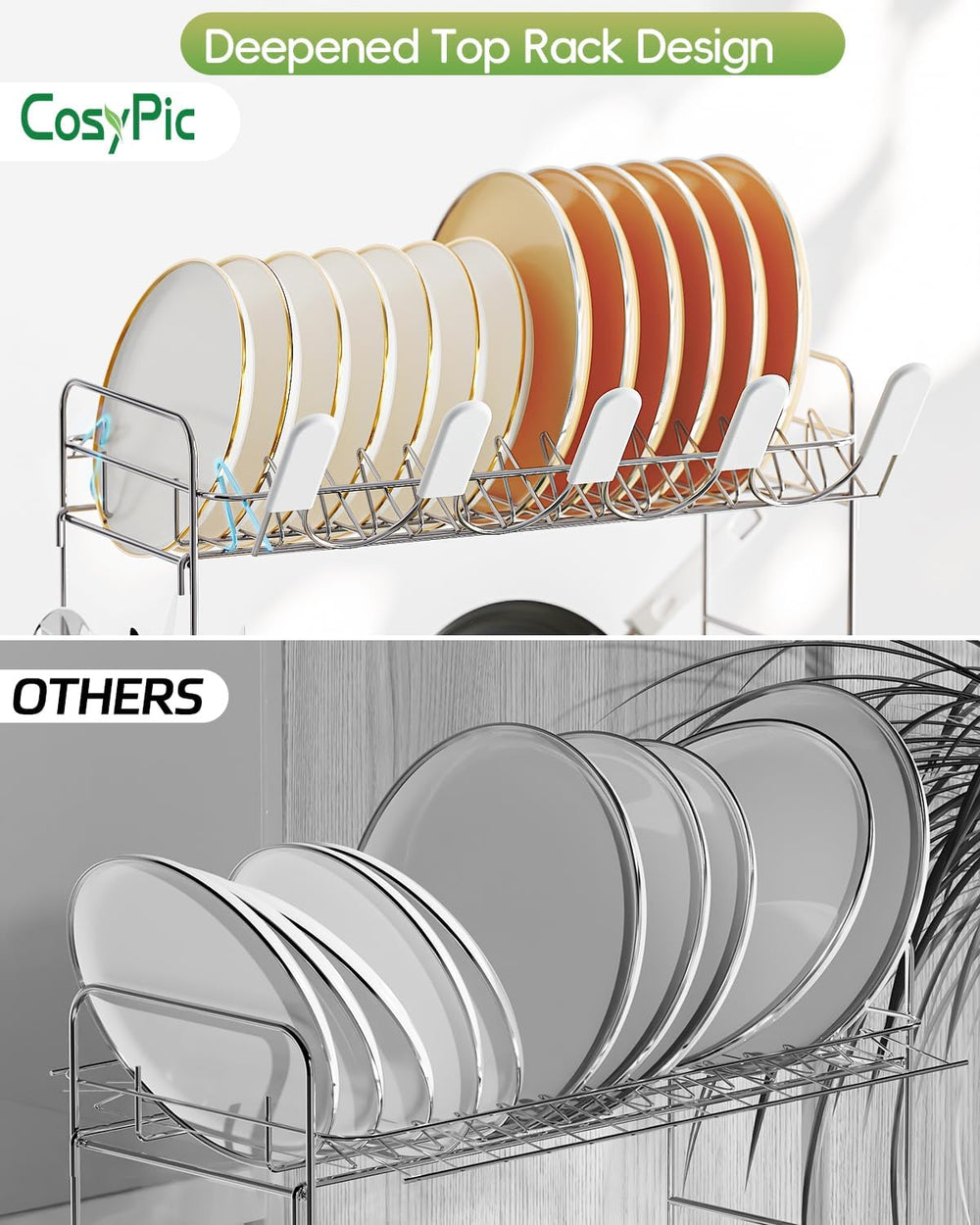 2 Tier Dish Drying Rack, Thicker Premium 304 Stainless Steel Dish Racks for K...
