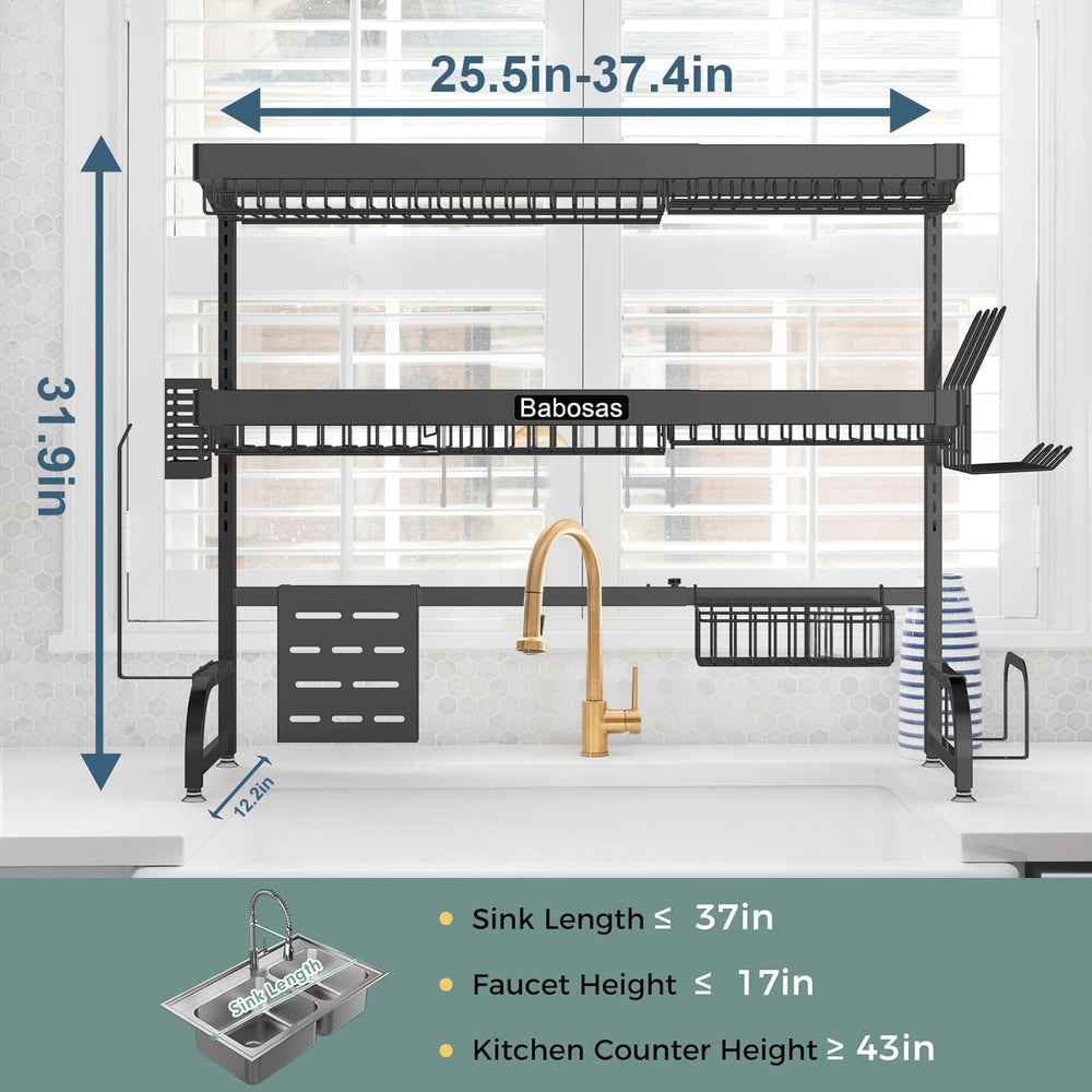 Over The Sink Dish Drying Rack,3 Tier Adjustable Length (25.5'' to 37...