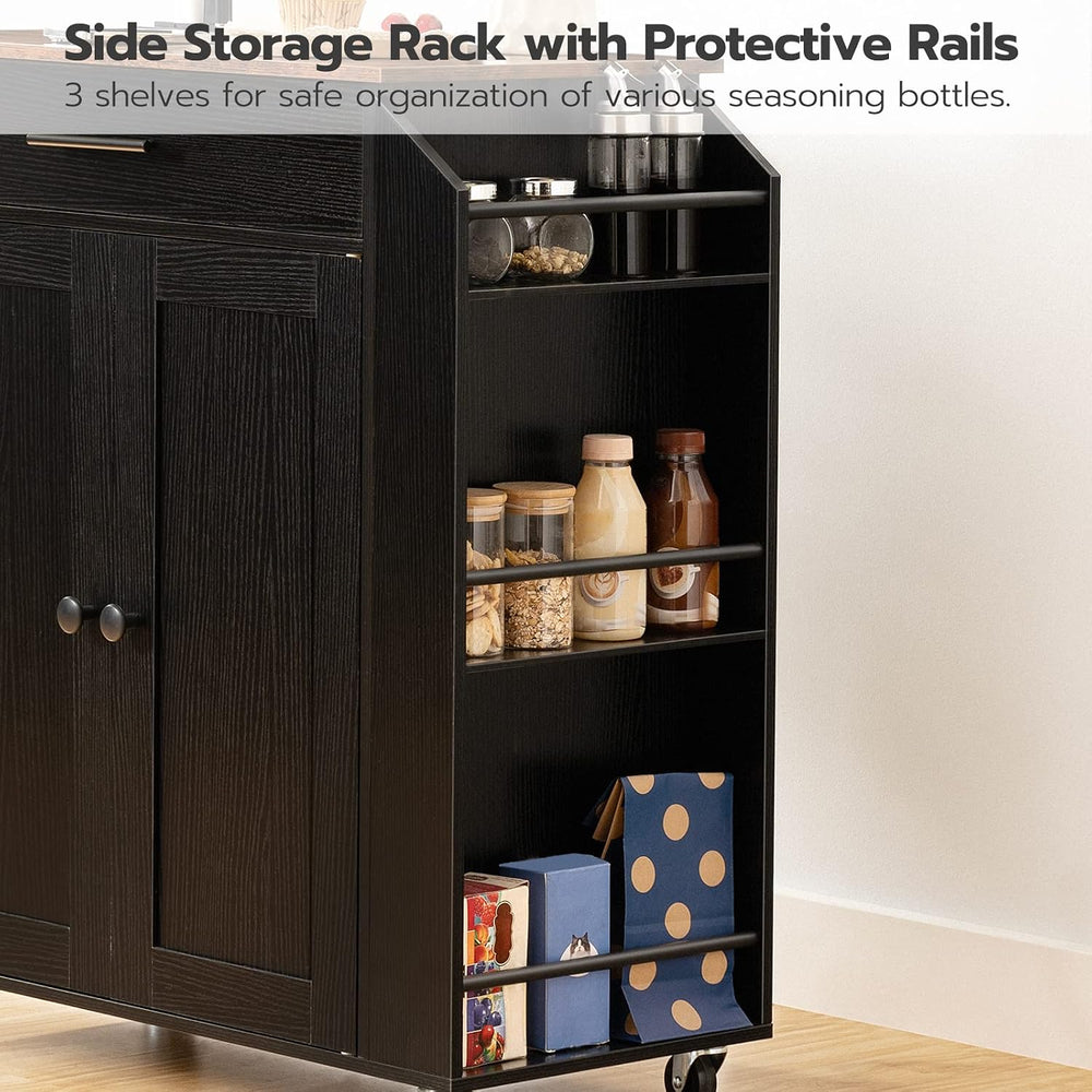 HOOBRO Kitchen Island with Power Outlet, Storage Island with Spice Rack and D...