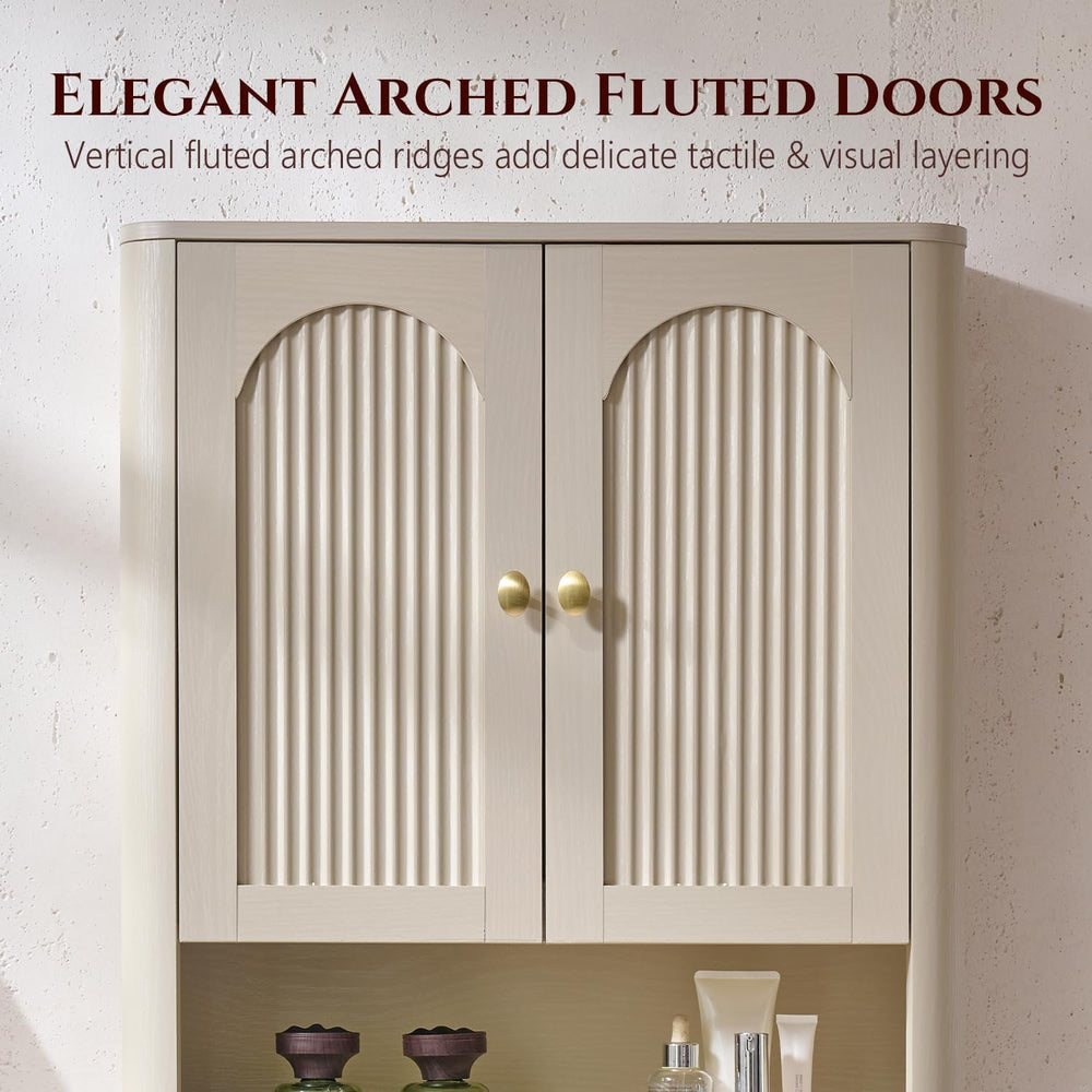 Bathroom Fluted Arched Wall Cabinet, 23.6''W Wood Medicine Cabinet, C...