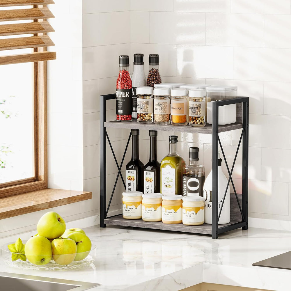 Giikin Coffee Bar Accessories, 2 Tier Spice Rack for Counter, Gray Kitchen Co...