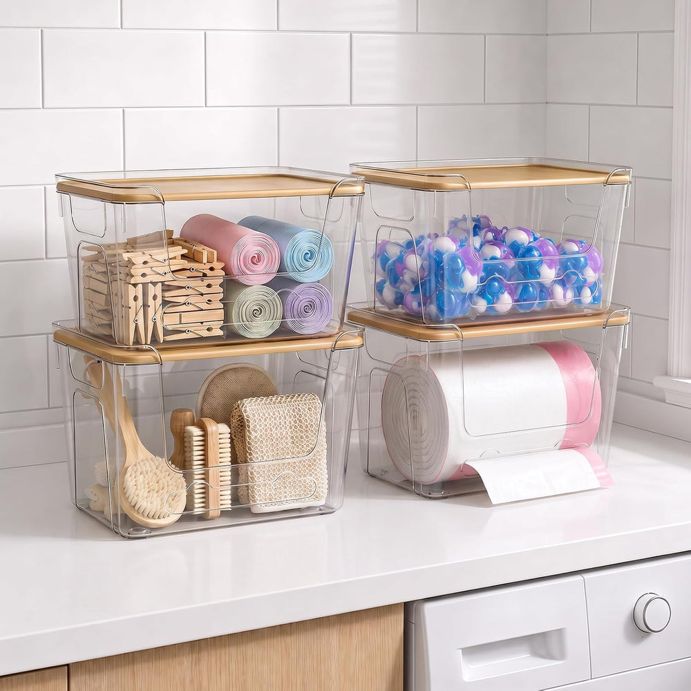 Plastic Trash Bag Dispenser with Lids, Stackable, 4Pack, 4XL