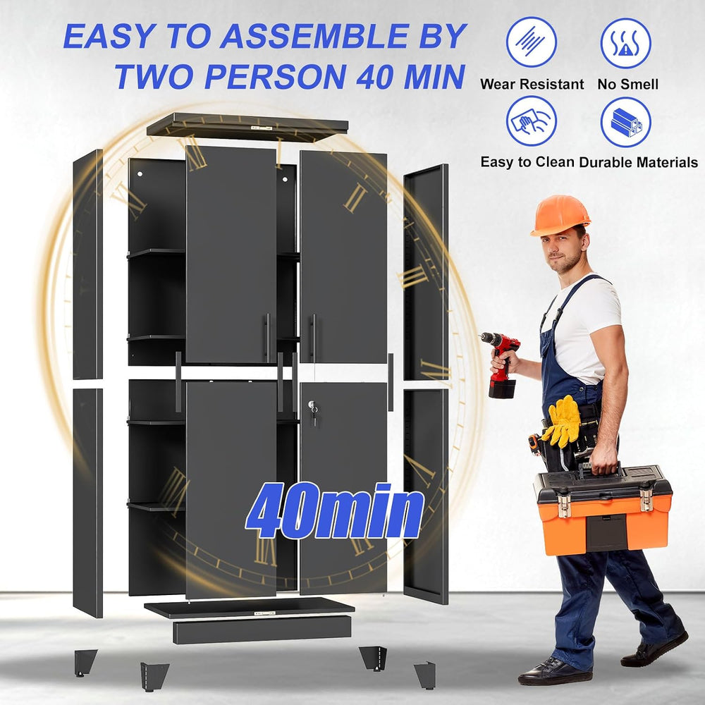 71" Tall Metal Pantry Storage Cabinet with Lock, File Cabinet Black