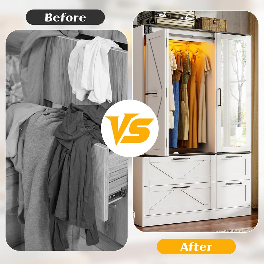 PAKASEPT Armoire Wardrobe Closet with w/Folding Sliding Barn Door (9 Doors)