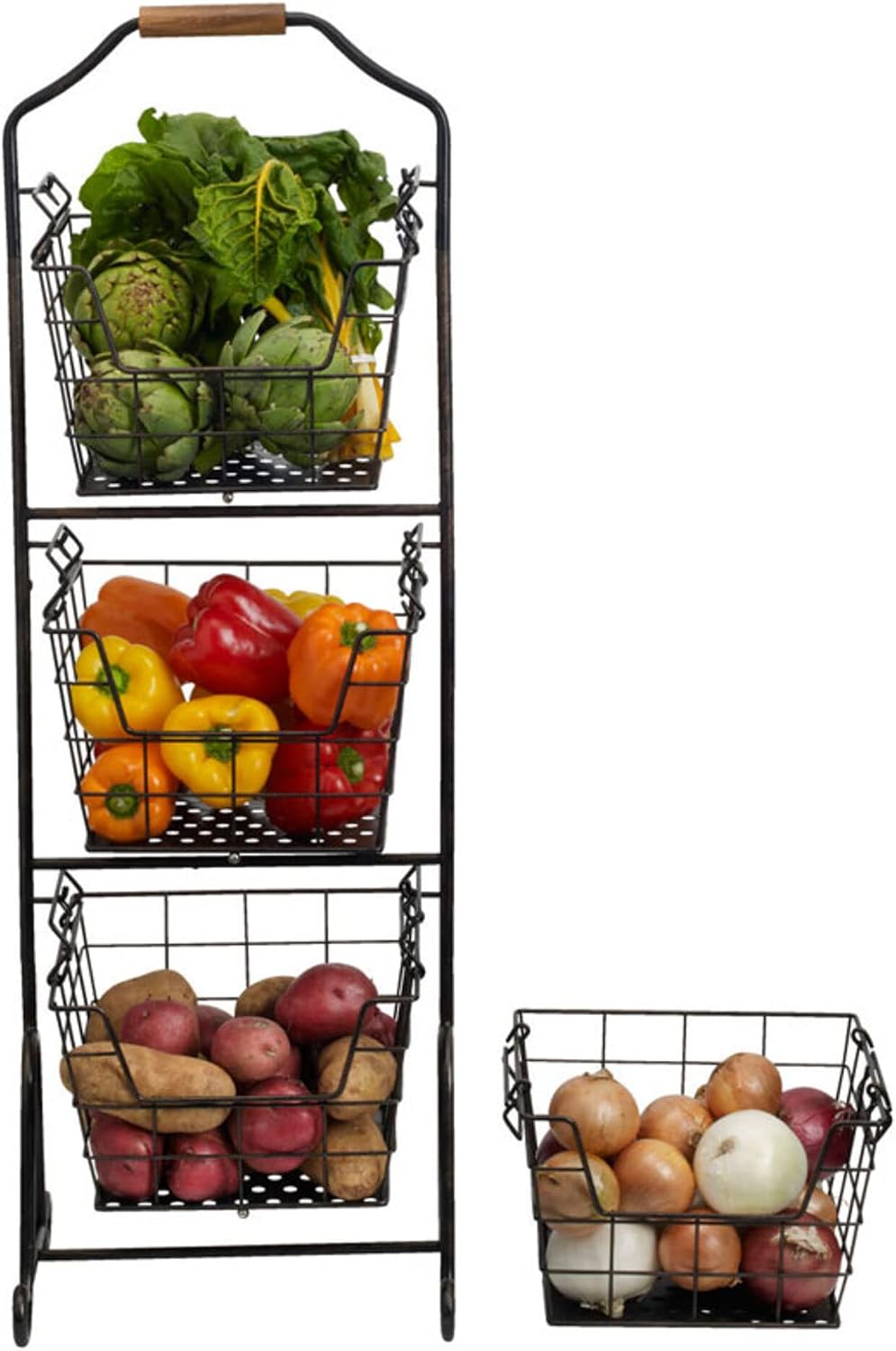 Mikasa Gourmet Basics 4-Tier Market Basket Wire and Acacia Handle Black