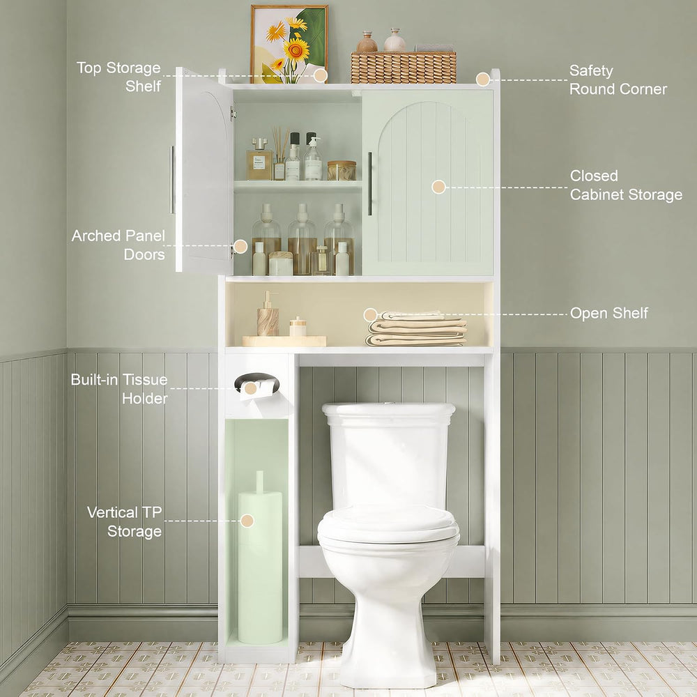 34"W Over the Toilet Storage Cabinet with Arched Doors, Wood