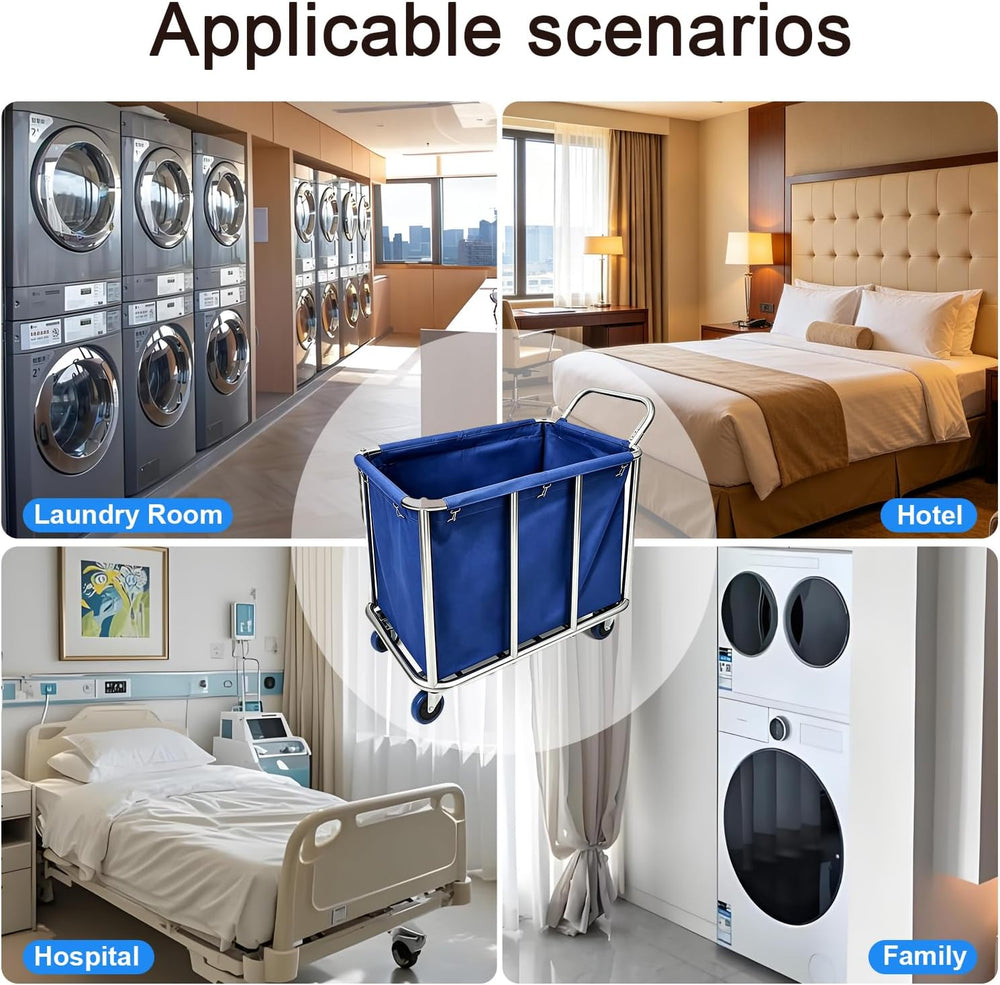 Commercial Laundry Cart with Wheels, 400L Industrial Rolling Laundry Basket w...