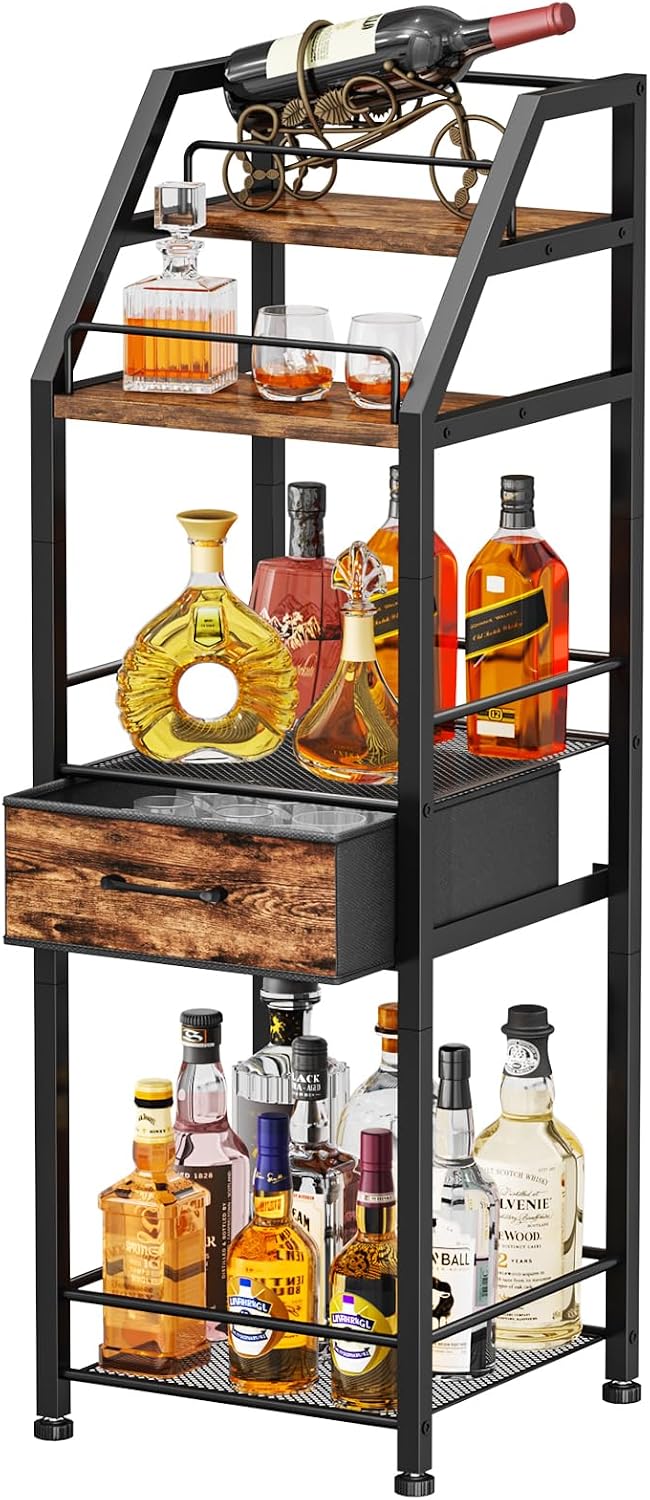 HapiRm Wine Rack Freestanding Floor - 4-Tier Stepped Liquor Cabinet Bar Stand...