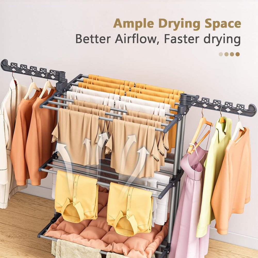 Upgraded 4-Tier Clothes Drying Rack, Drying Rack Clothing with Wheels
