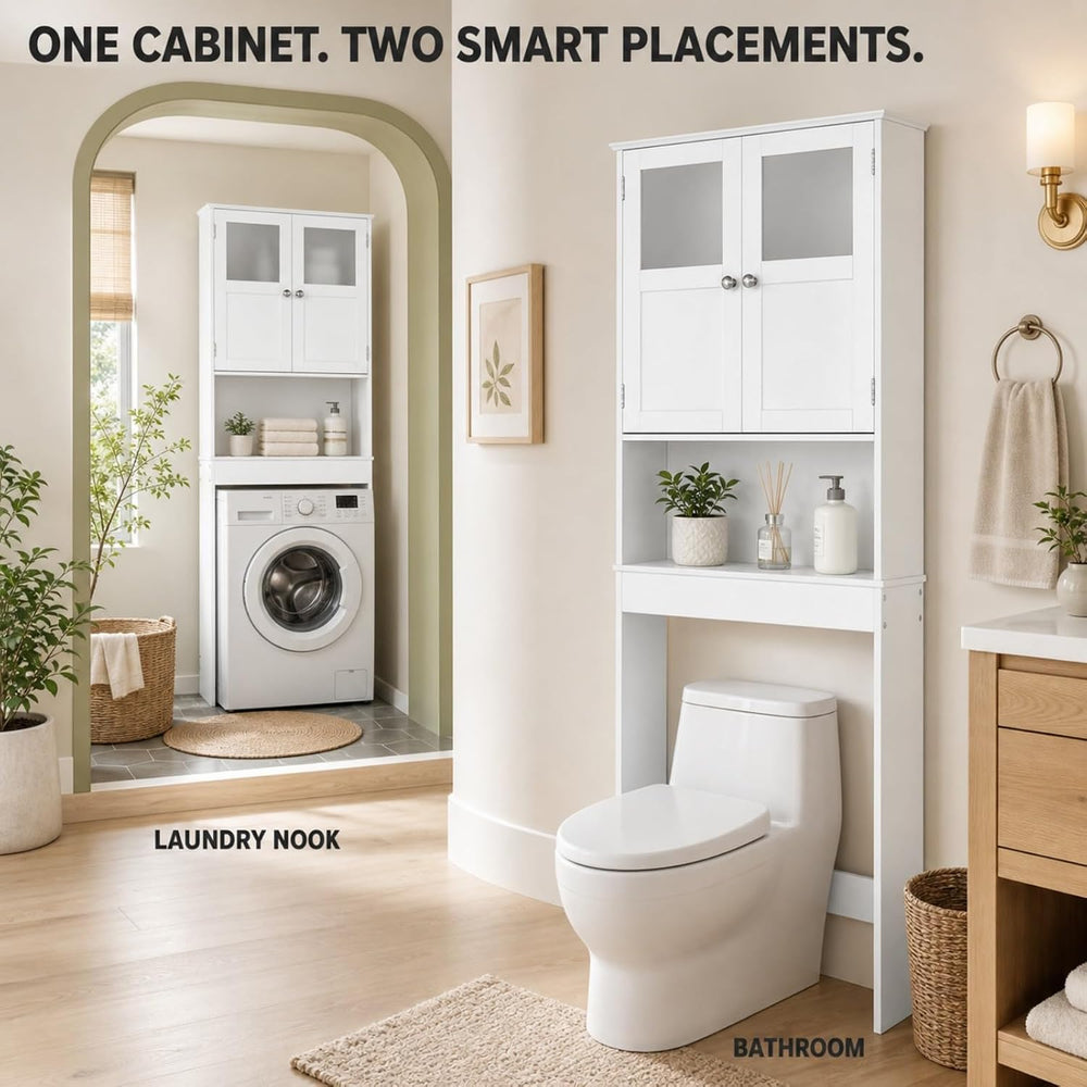 Bonnlo Over the Toilet Storage Cabinet with Adjustable Shelf White Bathroom F...