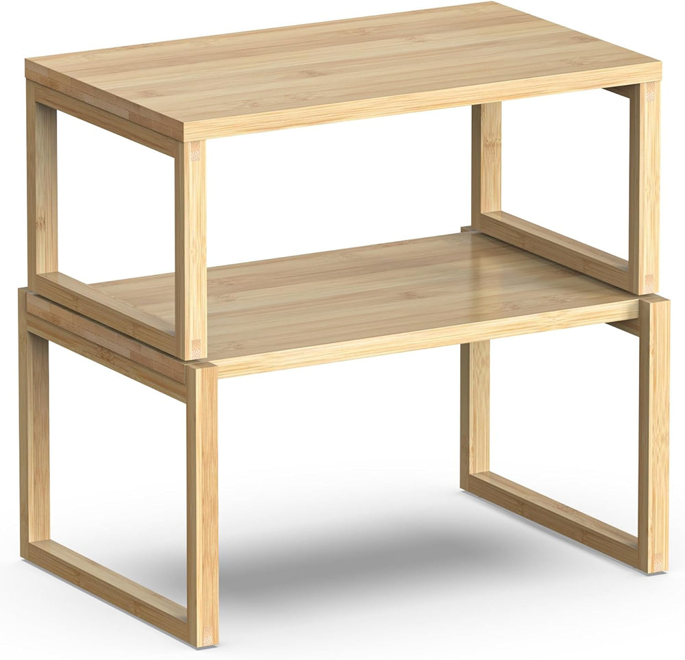 Bamboo Cabinet Organizer Shelf, Kitchen Shelf Organizer,2 Packs