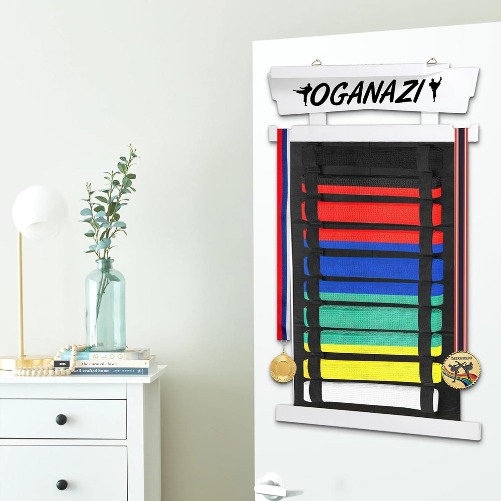 10 Belts Karate Belt Display Rack with Personalized Stickers