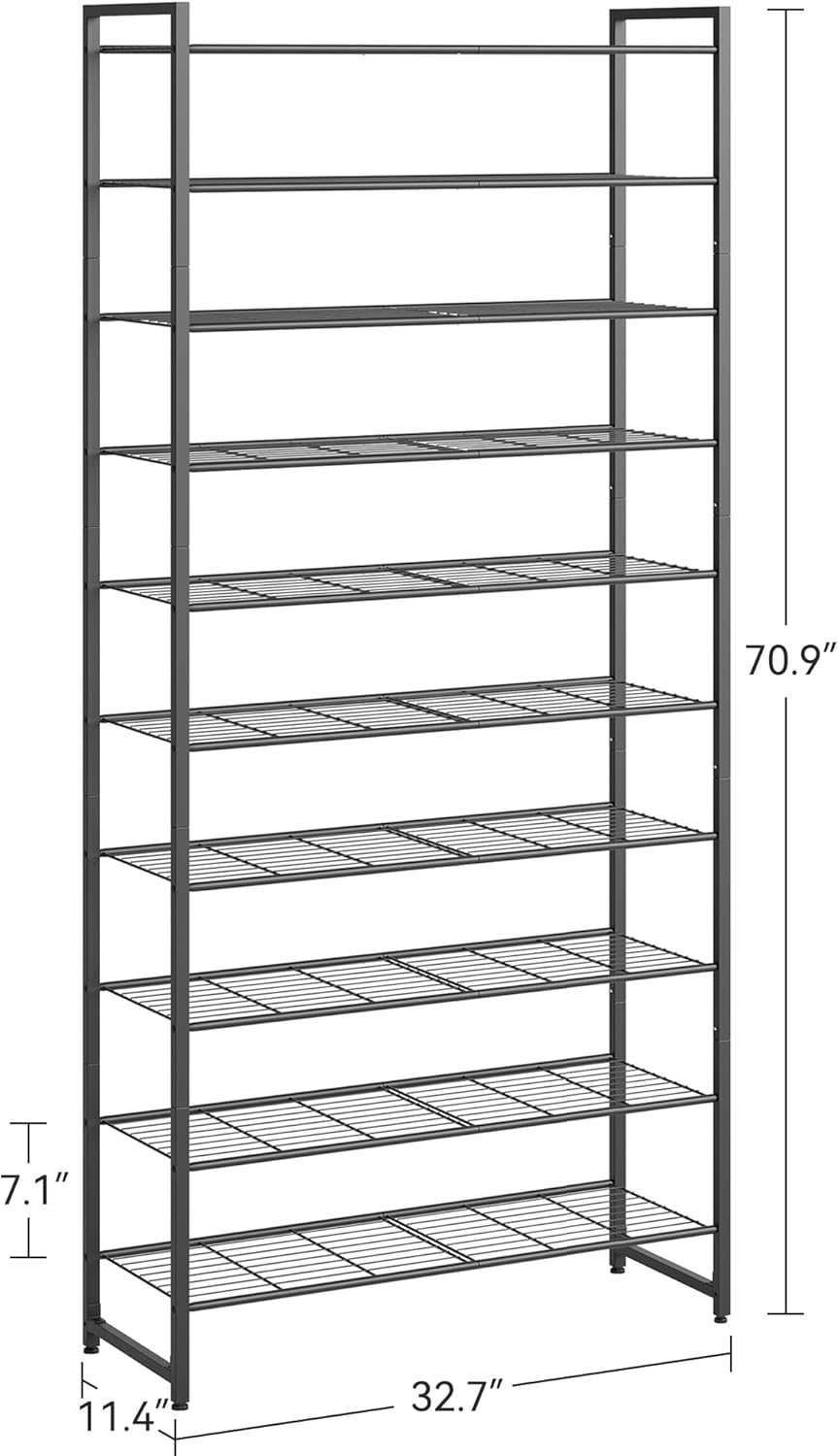 Nunsino Shoe Rack for Closet, Metal Shoe Organizer, 10 Tier Garage Shoe Rack ...