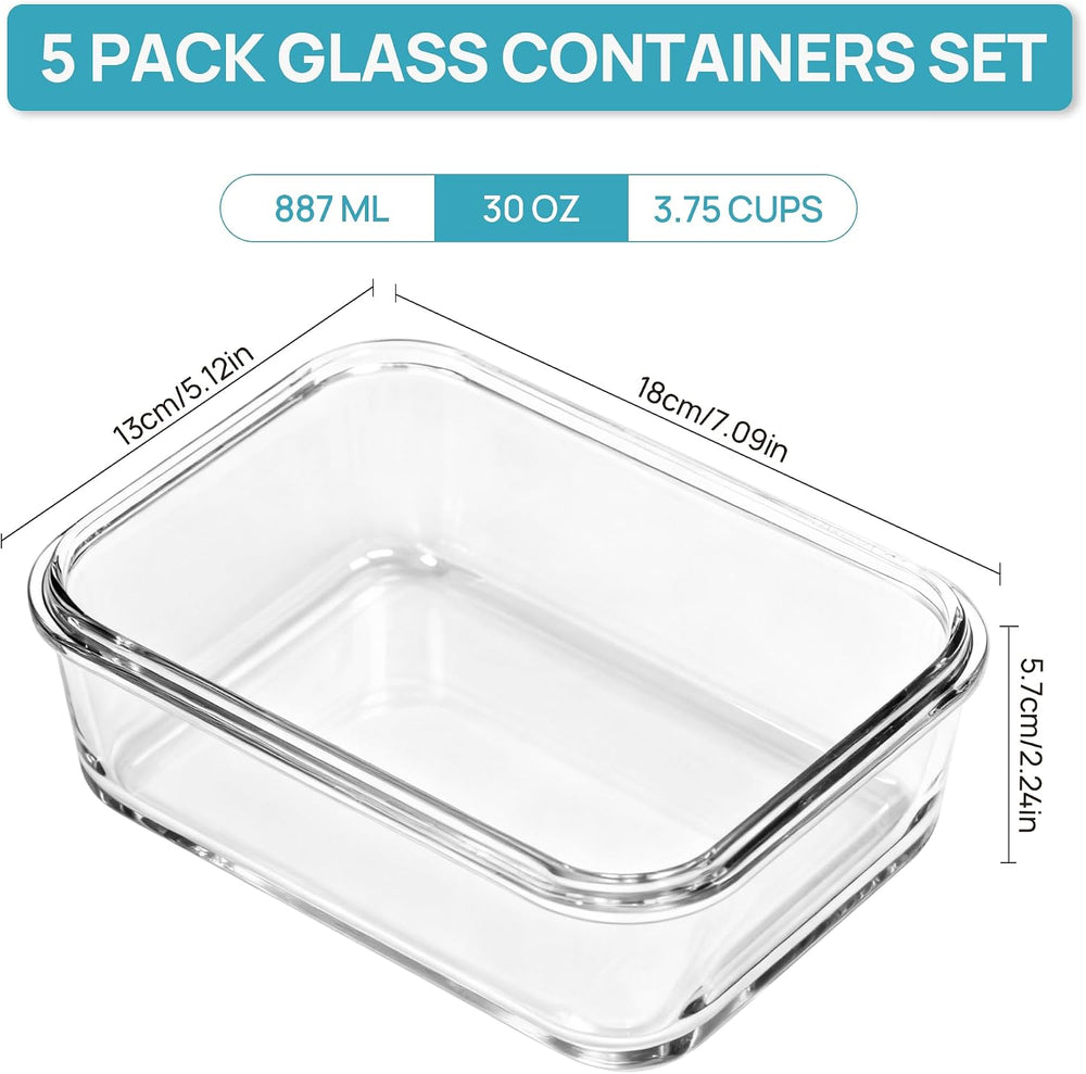 Vtopmart 5Pack 30oz Glass Meal Prep Container Sets with Lids, Grey