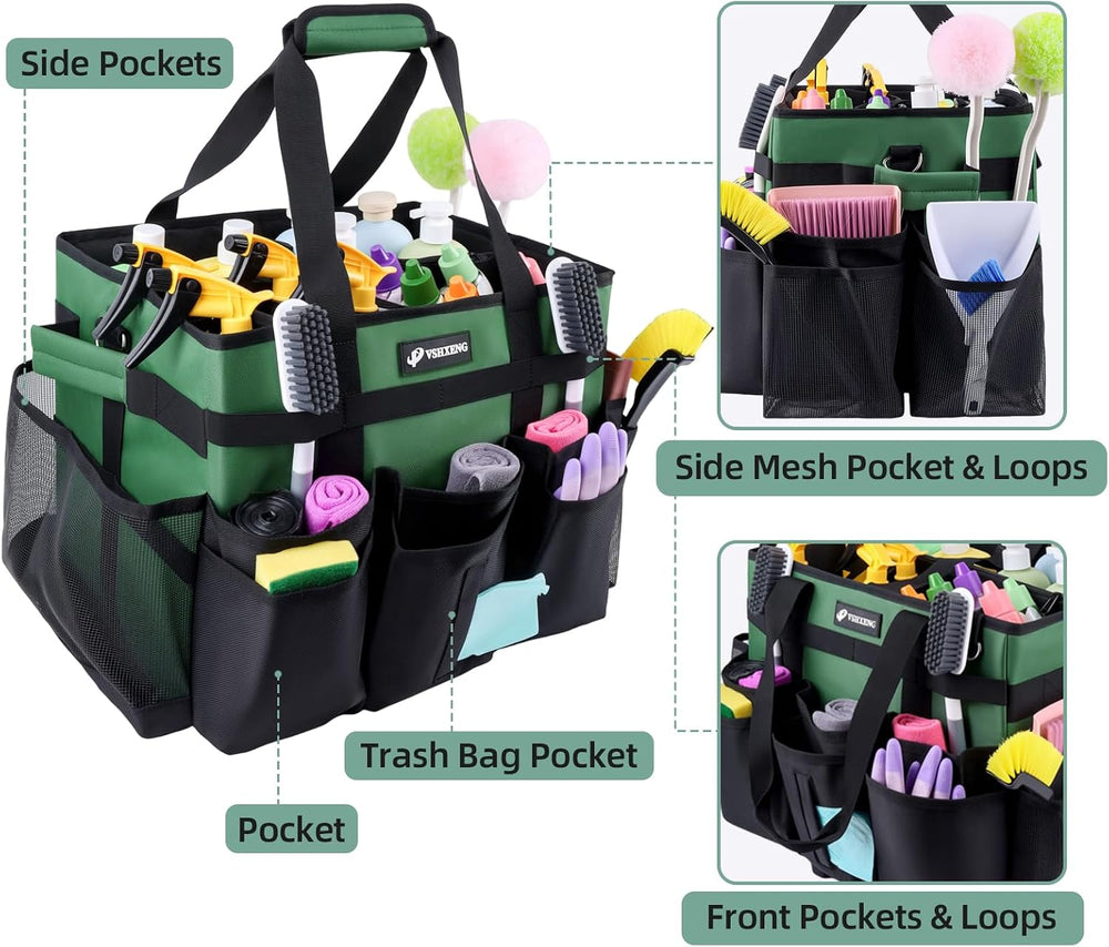 Large Rolling Cleaning Caddy Bag with Wheels, Cleaning Bag with Detachable Tr...