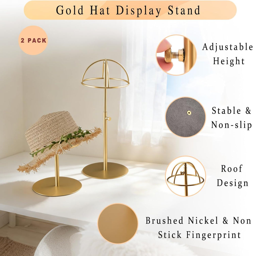 Hat Display Stand 2PCS Stainless Steel Brushed Nickel Titanium Hat Stand Meta...