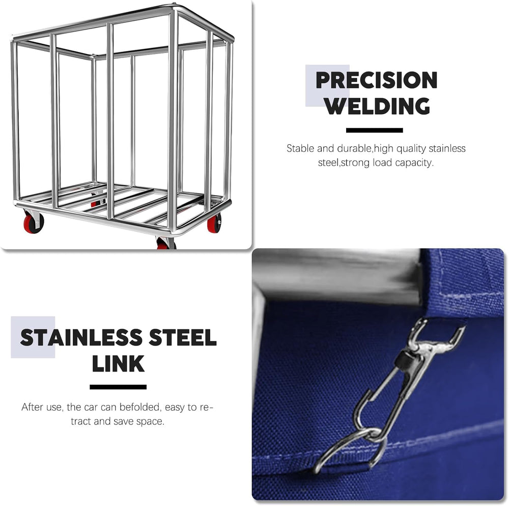 Commercial Laundry Cart with Wheels, 400L Large Rolling Laundry Cart with Ste...
