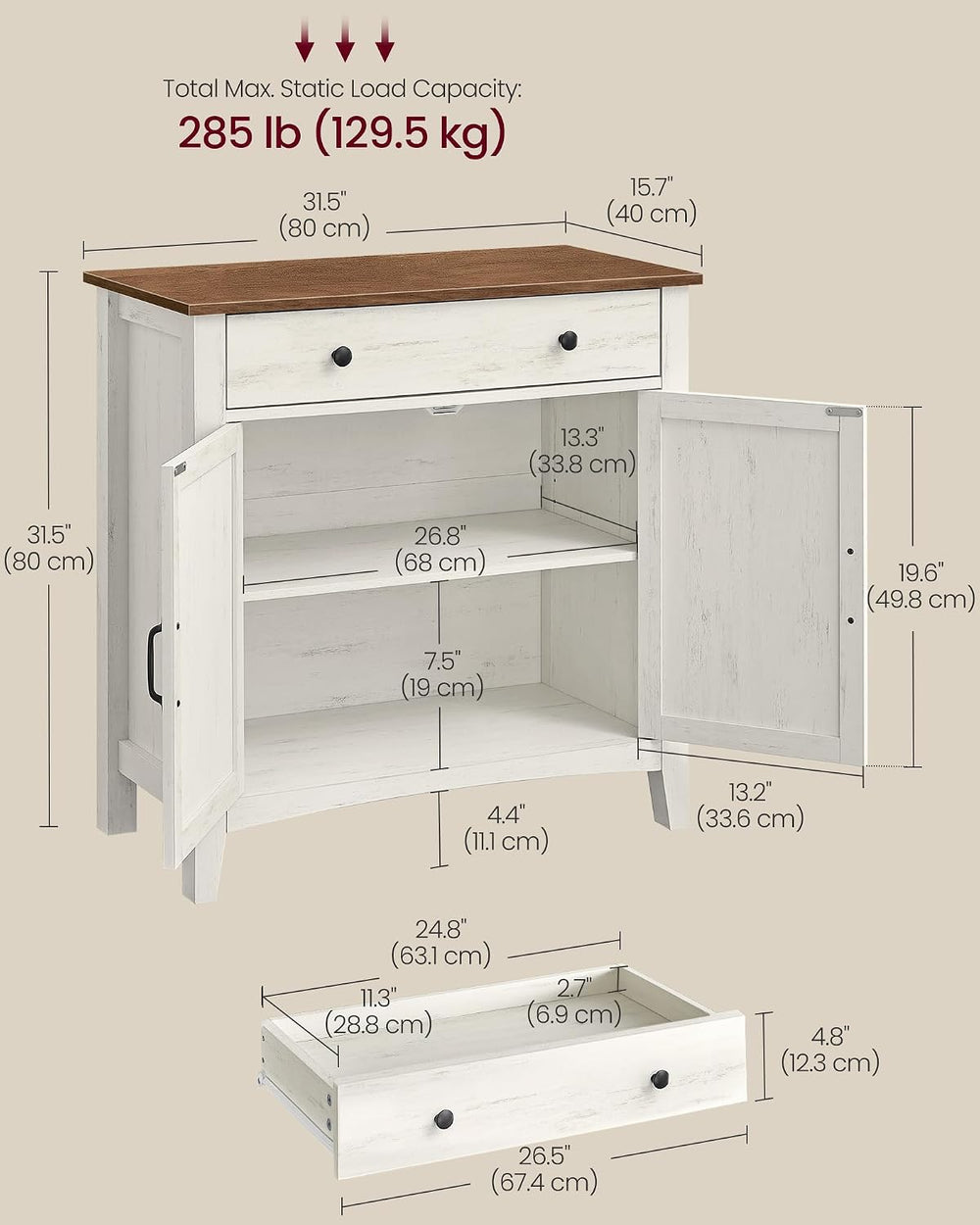 VASAGLE Buffet Cabinet, Coffee Bar with a Drawer, Adjustable Shelf