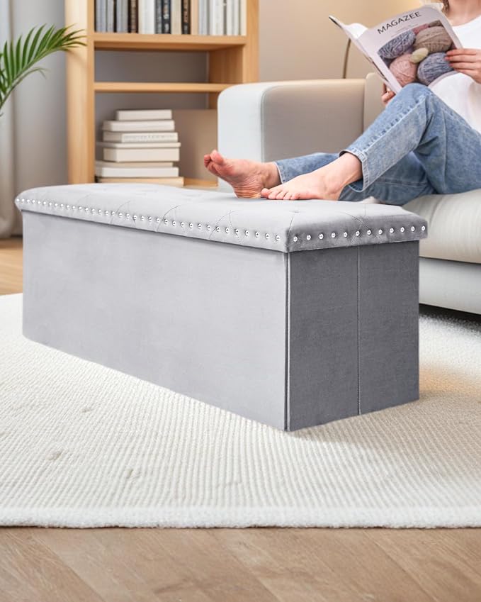 Velvet Storage Ottoman Bench, 43.3" Folding Ottoman