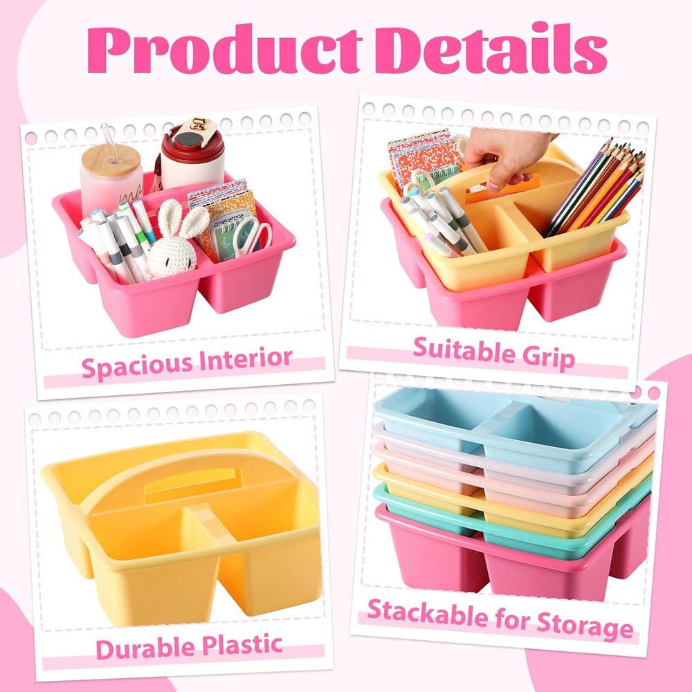 6 Pack Plastic Classroom Organizer Caddy with Handle, Pastel