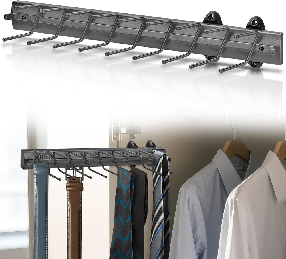 Sliding Tie Racks, 18 Tie Hanger 16.5'' Pull Out Belt Rack for Closet