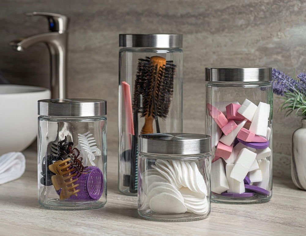 4pc Canister Sets for Kitchen Counter or Bathroom + Labels & Marker, Glas...