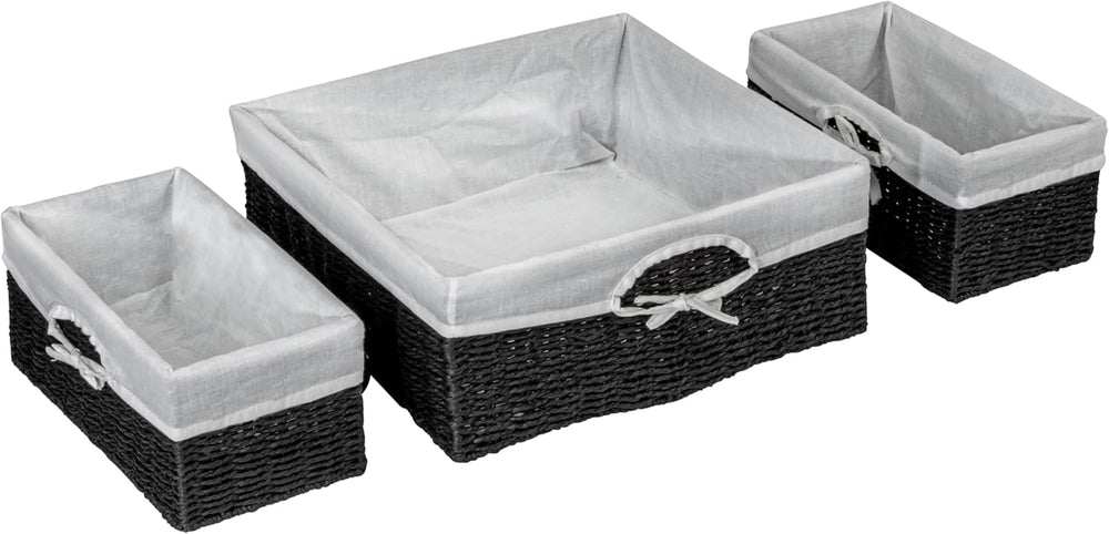 Household Essentials Wicker Basket Set, 3 Pieces, 1 Large and 2 Small Paper R...