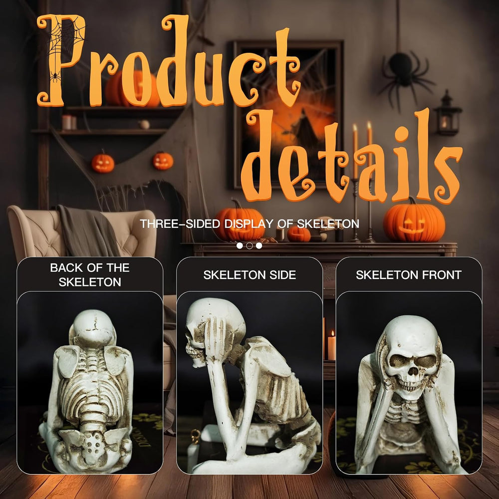 Halloween Skeleton Statues Set of 3, White Halloween Resin Skeleton Decor