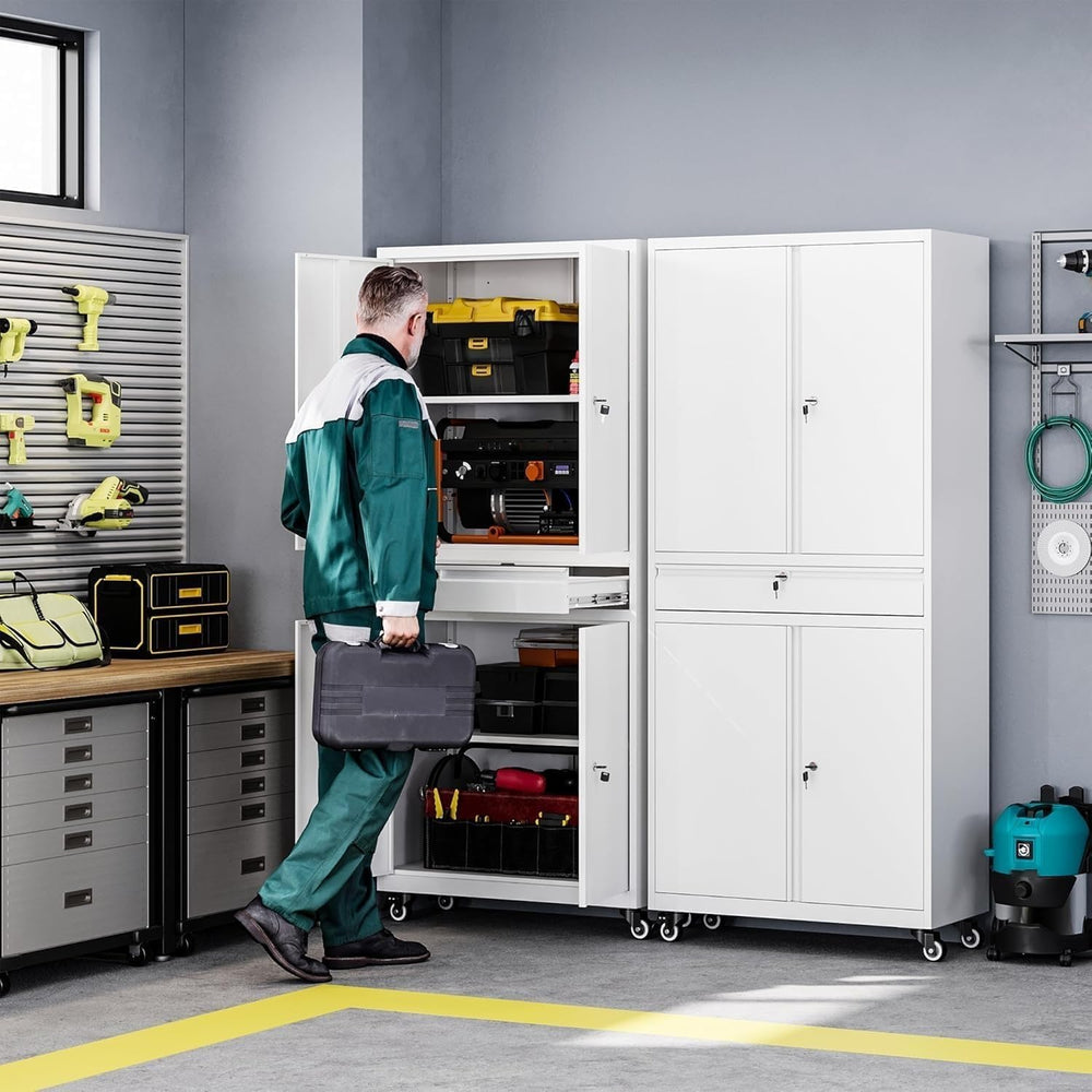 Letaya Metal Garage Storage Cabinet with Wheels,72“ Rolling Tool Cabinet with...