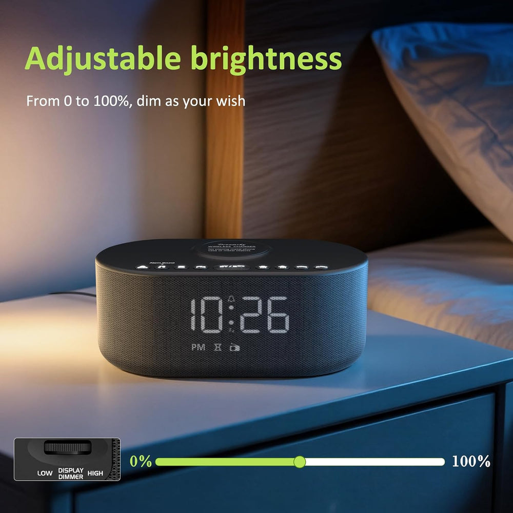 DreamSky Alarm Clock Radio with Wireless Charging and Bluetooth Speaker