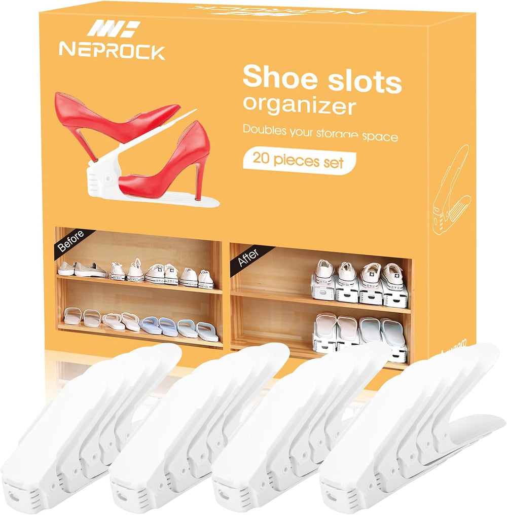 Shoe Slots Organizer, 20 Pack Adjustable Shoe Rack Stacker Storage Space Save...