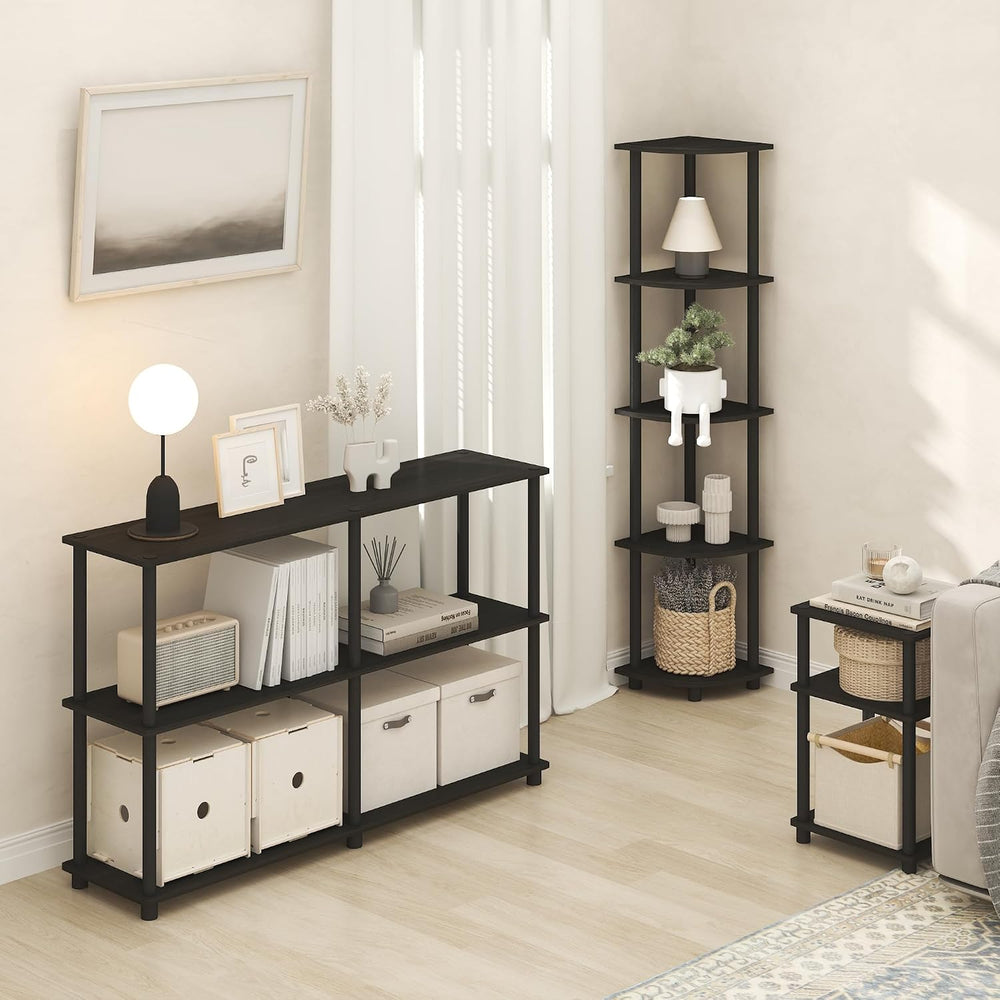 Furinno Turn-N-Tube Corner Shelf, 5-Tier Corner Bookshelf, Open Storage Shelv...