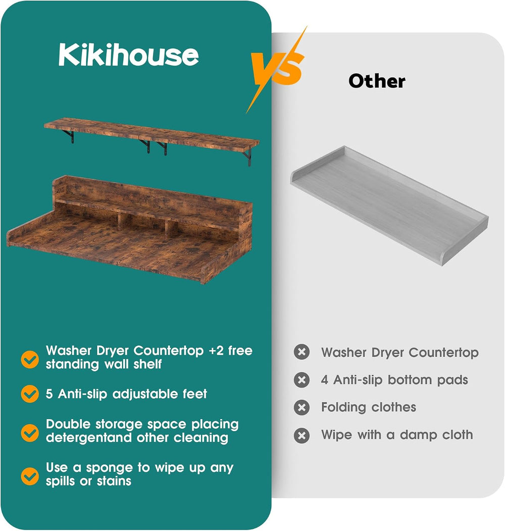 Washer Dryer Countertop with Storage and Wall Shelf (Rustic Brown)