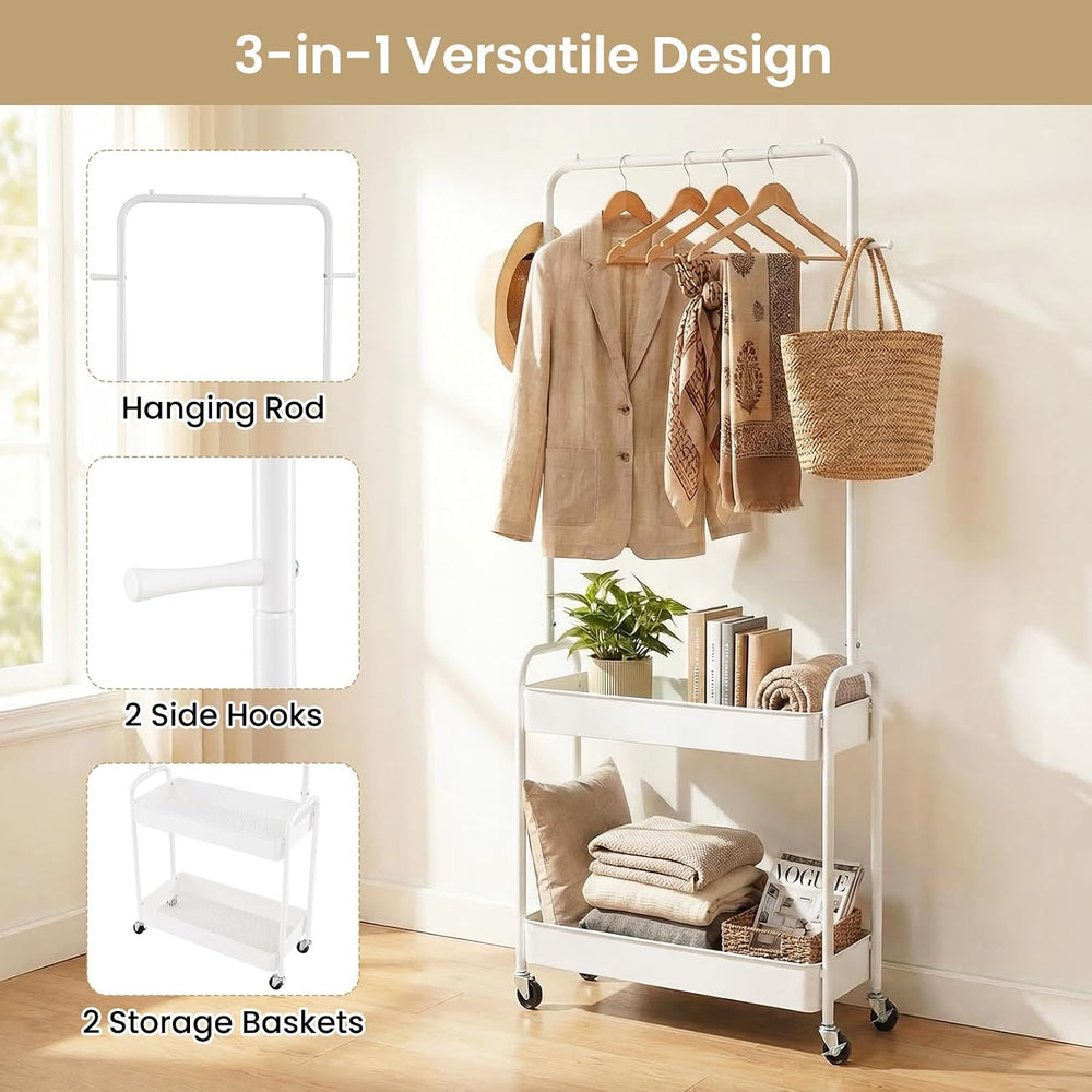 LDAILY Small Rolling Clothes Rack, Heavy Duty Clothing Rack with 2 Baskets, 4...