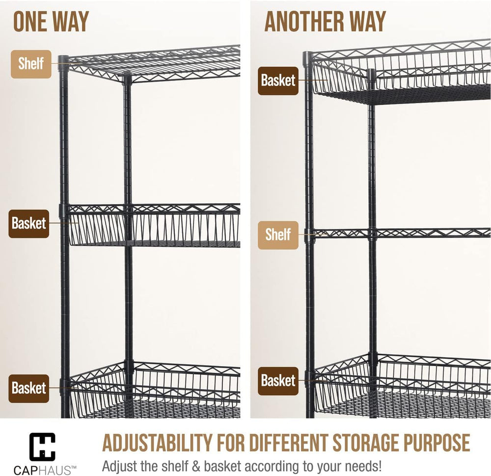 Fencer Wire NSF 2 to 4 Tier Stackable Wire Shelving Unit w/Baskets & Line...