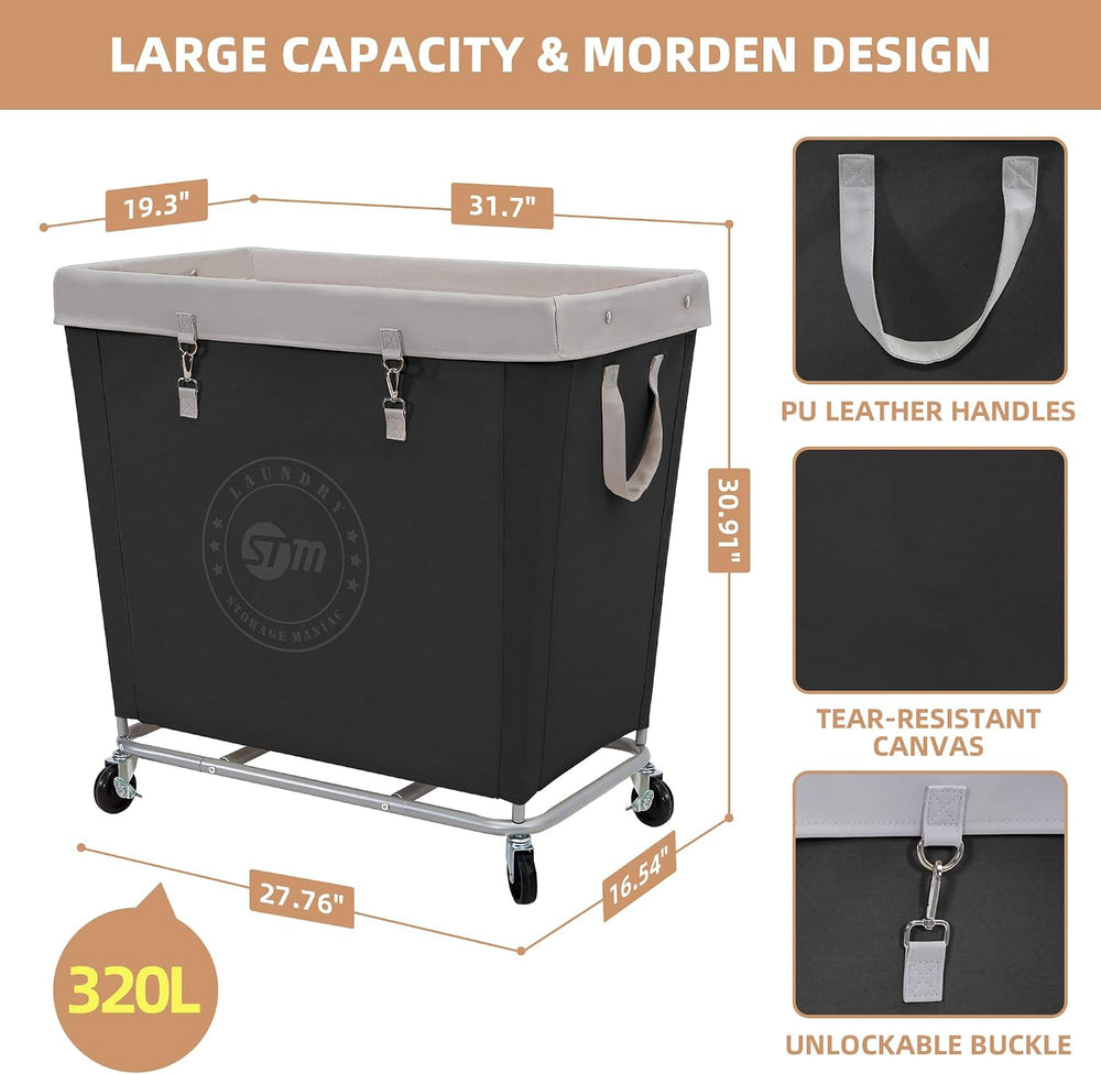 STORAGE MANIAC Commercial Laundry Hamper with Heavy Duty Steel Frame, 320 L I...