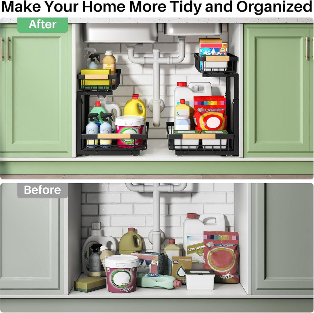 Kitstorack Under Sink Organizer, 2 Tier Under the Sink Storage, Slide out Pul...