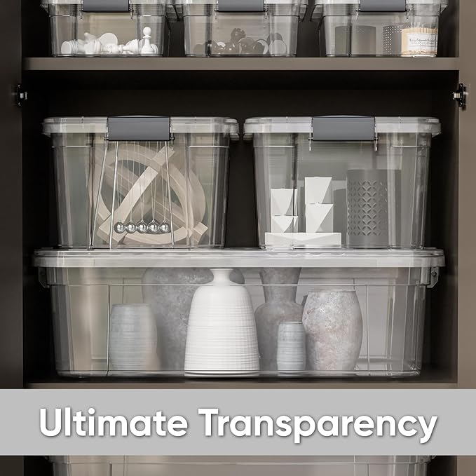 Superio Storage Bins with Lids- 2 Pack, 6.6 Qt Clear Boxes