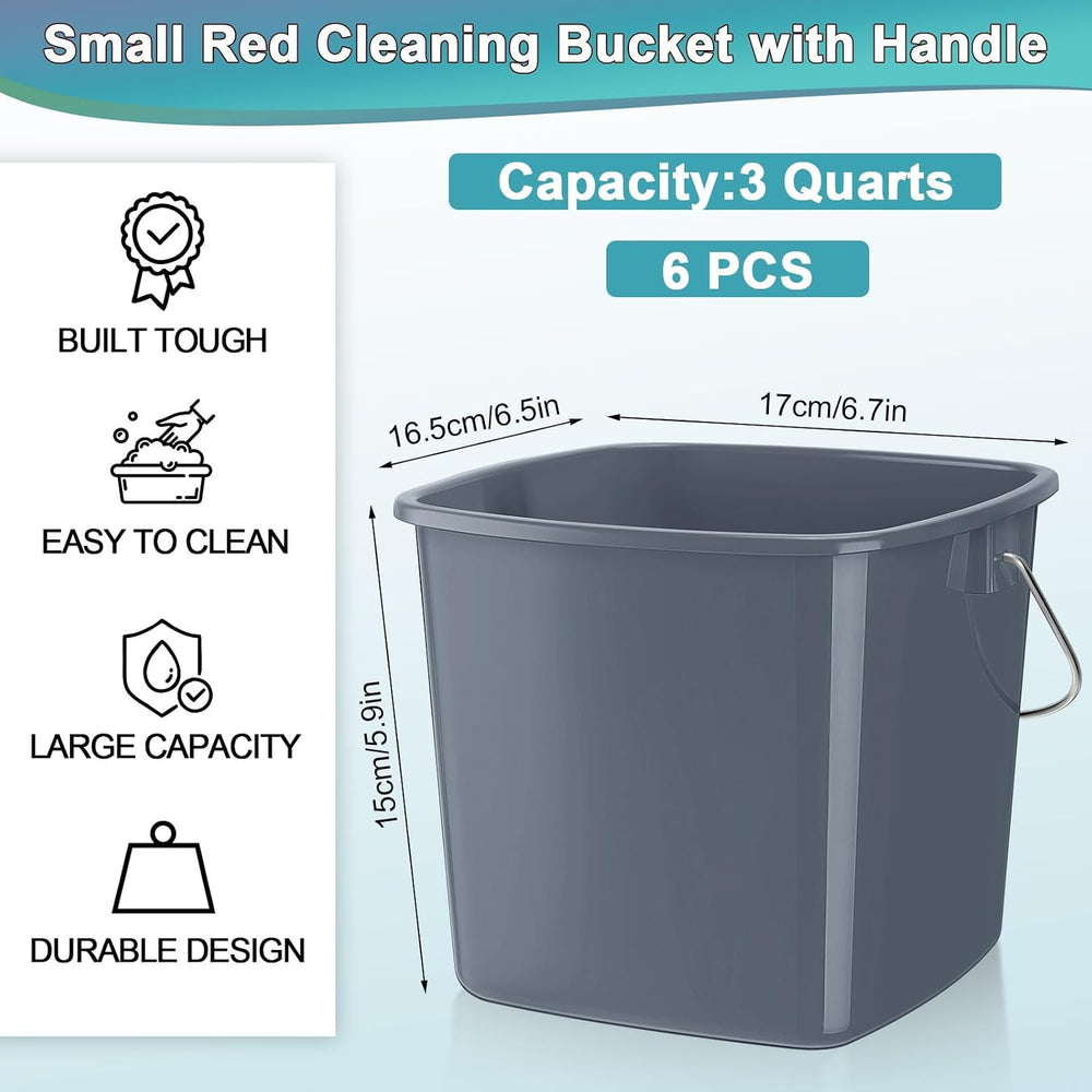 Zhehao 6 Pcs 3 Quart Small Sanitizer Cleaning Bucket, Gray