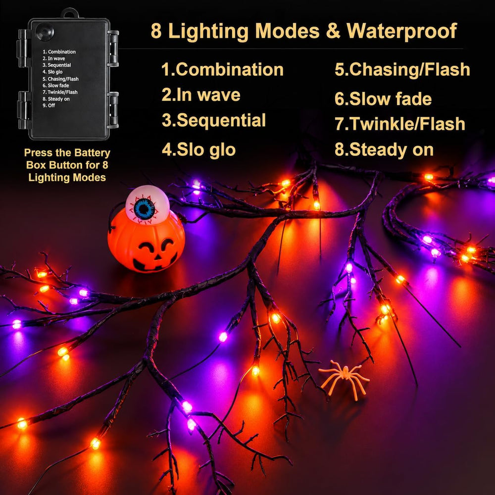 Timer & 8 Modes 9 FT 72 LED Willow Vine Twig Decor Garland with Orange &a...