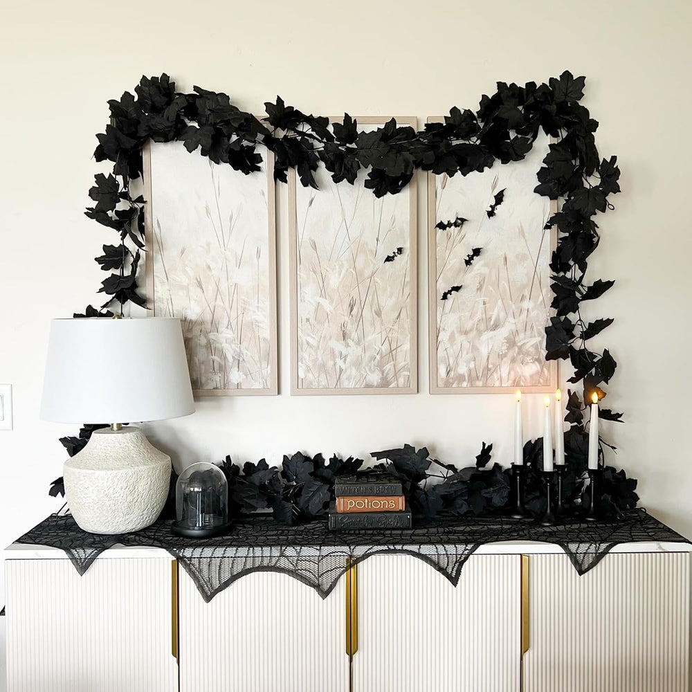 CQURE Black Maple Leaf Garland, 12PCS Halloween Garland Maple Leaves Fall Lea...
