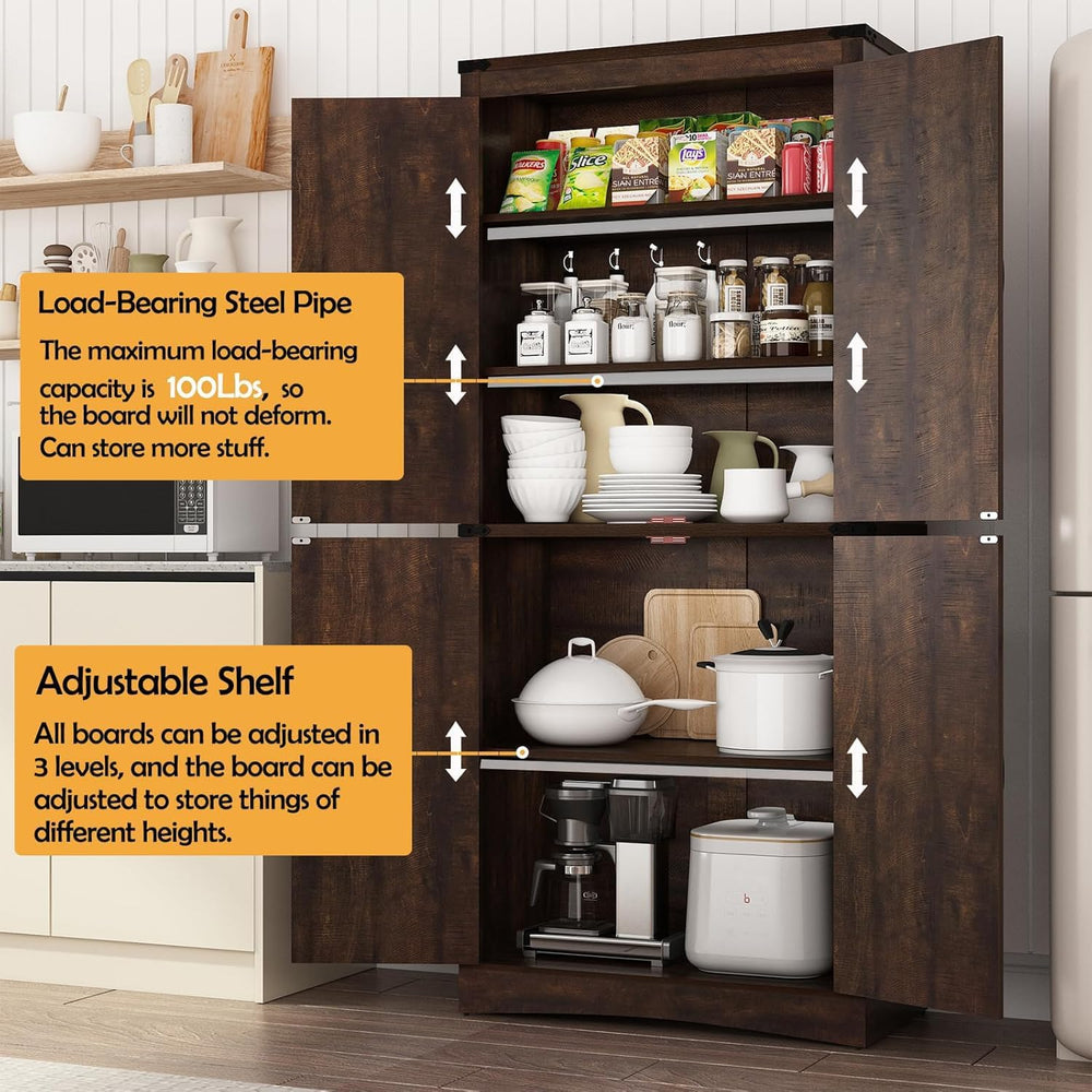 chartustriable 71in Farmhouse Kitchen Pantry Cabinet,Tall Storage Cabinet wit...