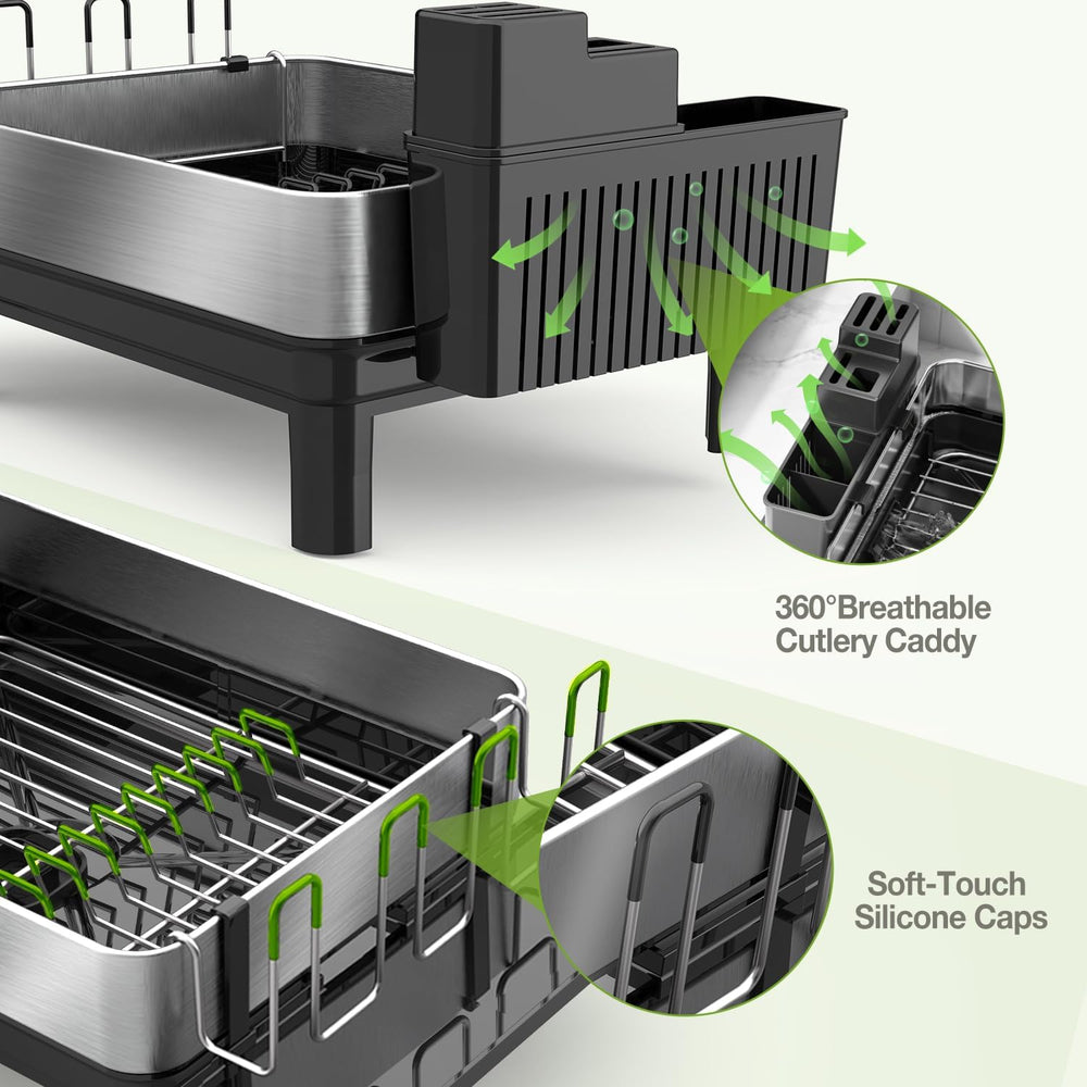 304 Stainless Steel Dish Drying Rack for Kitchen Counter, Black