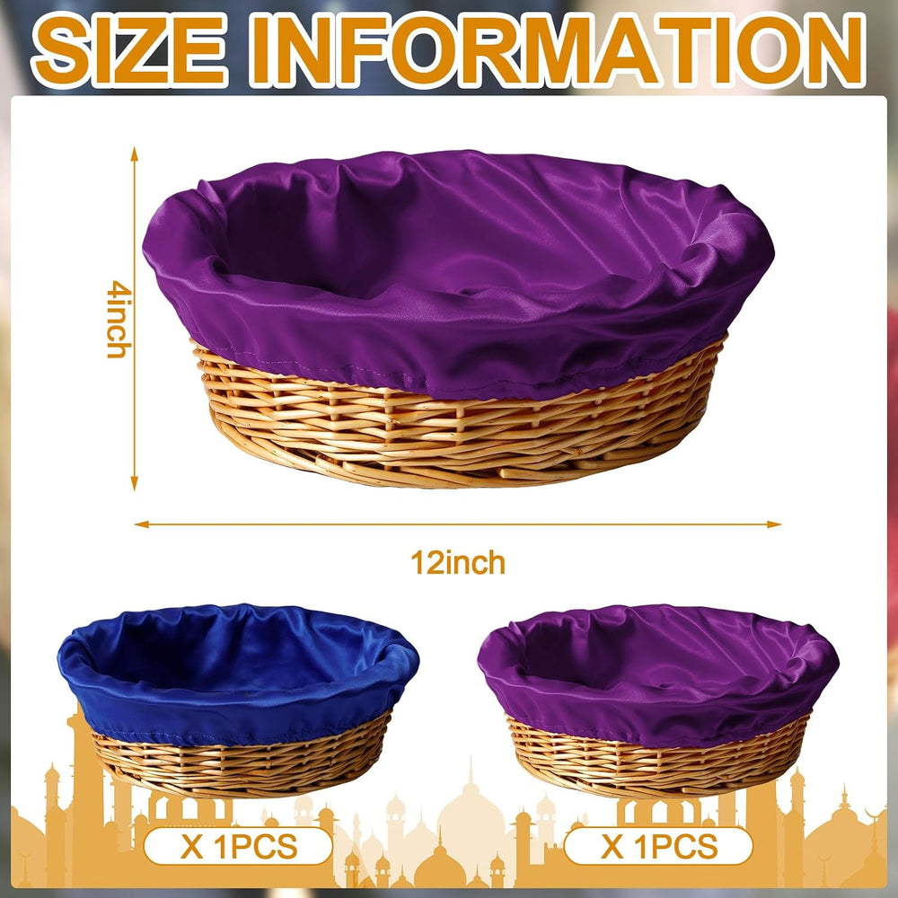 FillTouch 2 Pcs 12 Inches Round Offering Baskets for Church, Purple,Blue