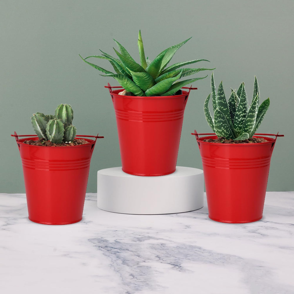 20 Pack 4 Inch Red Mini Metal Bucket, Elegant Galvanized Buckets with Handles...
