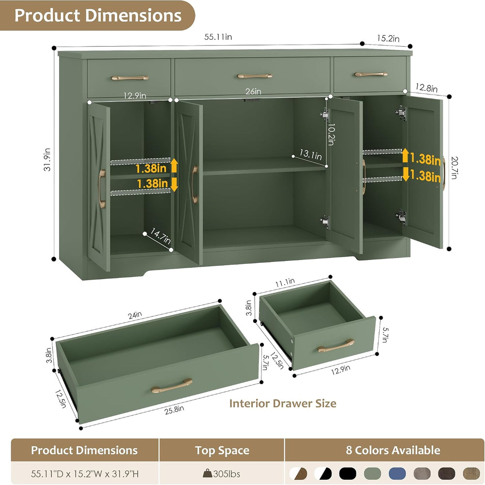 HOSTACK Kitchen Buffet Sideboard Storage Cabinet, Coffee Bar Cabinet, Green